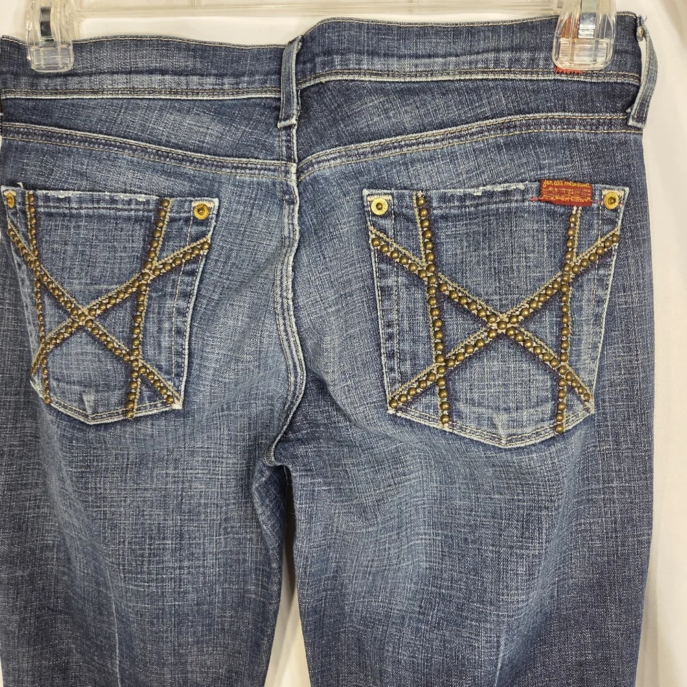 7 For All Mankind Blue Bootcut Cotton Denim Jeans Studded Back Pockets Size 28